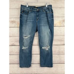 Judy Blue Capri Fit Distressed Jeans Womens 15/32 Blue Medium Wash Denim